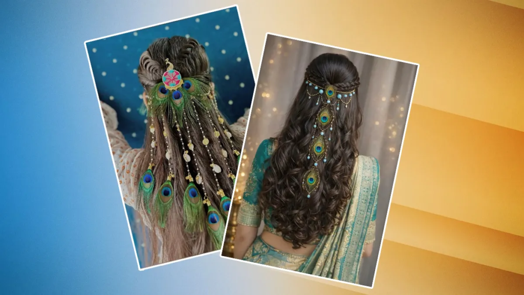 DIY Navratri hair clips with colorful Dandiya-inspired decorations, beads, mirrors, and ribbons